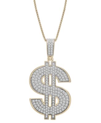 Macy's - Men's Diamond Dollar Sign 22" Pendant Necklace (1/2 ct. t.w.) in 14K Gold-Plated Sterling Silver