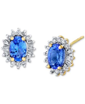 Macy's - Tanzanite (1 ct. t.w.) & Diamond (1/4 ct. t.w.) Halo Stud Earrings in 10k Gold