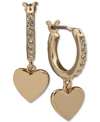 DKNY - Gold-Tone Heart Charm Pav&eacute; Hoop Earrings