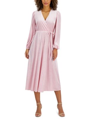 Kasper - Women's Glitter Velvet Faux-Wrap Midi Dress