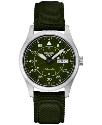 Seiko - Men's Automatic 5 Sports Green Nylon Strap Watch 39mm