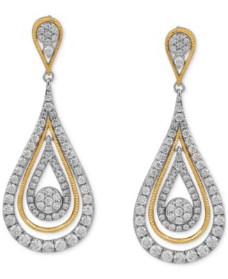 Macy's - Diamond Teardrop Orbital Drop Earrings (2 ct. t.w.) in 10k Two-Tone Gold