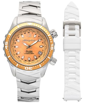 Abingdon Co. - Women's Marina Diver's Multifunctional Titanium Bracelet & White Silicone Strap Watch 40mm