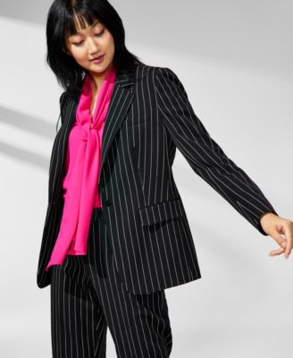 Anne Klein - Women's Pinstripe Notched-Collar Jacket