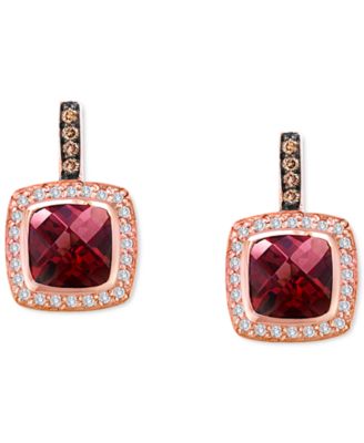 Le Vian - Raspberry Rhodolite (3-3/8 ct. t.w.) & Diamond (1/3 ct. t.w.) Halo Drop Earrings in 14k Rose Gold