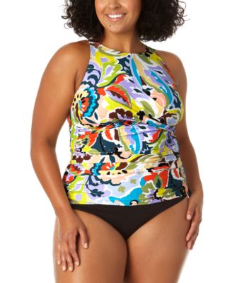 Anne Cole - Plus Size Open-Back Tankini Top & High-Waist Bikini Bottoms