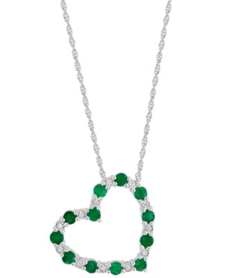 EFFY Collection - Emerald (1-1/8 ct. t.w.) & Diamond (1/20 ct. t.w.) Open Heart 18" Pendant Necklace in Sterling Silver
