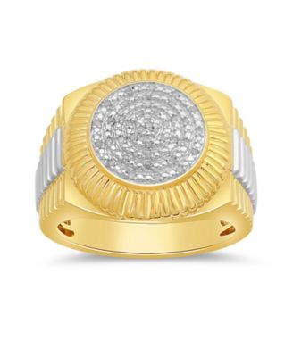 Macy's - Men's Diamond Two-Tone Circle Cluster Style Ring (1/10 ct. t.w.) in Sterling Silver or 18k Gold-Plate Sterling Silver