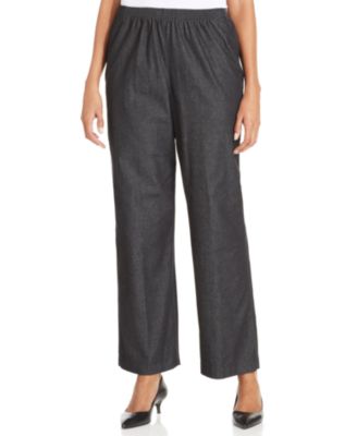 Alfred Dunner - Petite Wide-Leg Pull-On Denim Pants, Black Wash
