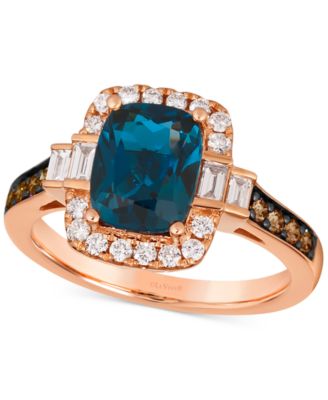Le Vian - Deep Sea Blue Topaz (2-1/4 ct. t.w.) & Diamond (1/2 ct. t.w.) Halo Ring in 14k Rose Gold