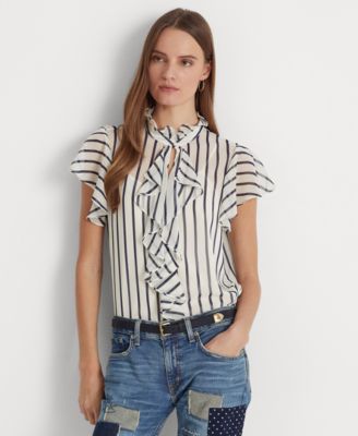 Lauren Ralph Lauren - Women's Striped Ruffle-Trim Chiffon Blouse