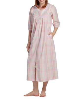 Miss Elaine - Petite Embroidered Zip-Front Nightgown