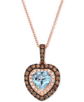 Le Vian - Sea Blue Aquamarine (1-1/10 ct. t.w.) & Diamond (5/8 ct. t.w.) Heart Halo Pendant Necklace in 14k Rose Gold, 18" + 2" extender