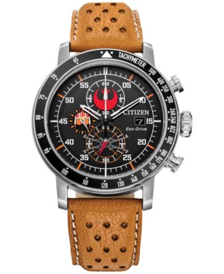 Citizen - Men's Chronograph Star Wars Rebel Pilot Orange Perforated Leather Strap Watch 44mm
