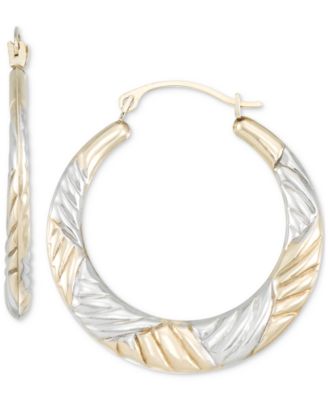 Macy's - Diamond Cut Graduated Round Hoop Earrings in 10K Yellow Gold and White Rhodium