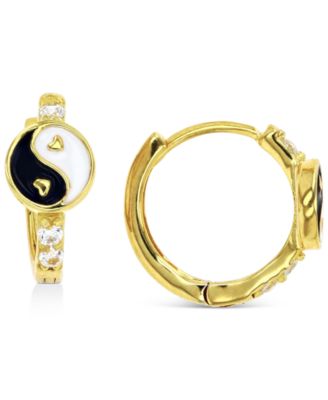Macy's - Cubic Zirconia & Enamel Yin Yang Small Hoop Earrings, 0.51"