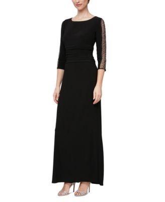 SL Fashions - Petite Ruched 3/4-Sleeve Gown