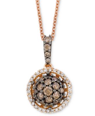 Le Vian - Chocolate Diamond (1/2 ct. t.w.) & Vanilla Diamond (1/10 ct. t.w.) Halo Cluster 18" Pendant Necklace in 14k Rose Gold