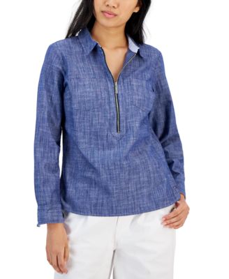 Tommy Hilfiger - Women's Half-Zip Roll-Tab Shirt