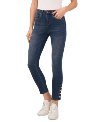 CeCe - Women's Imitation-Pearl-Trim Skinny Jeans