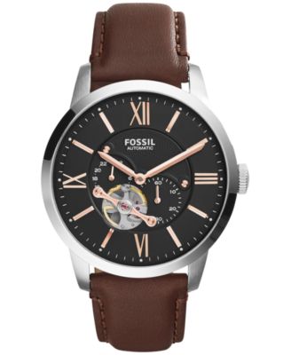 Fossil - Men's Automatic Townsman Brown Leather Strap Watch 44mm ME3061