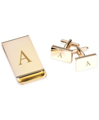 Bey-Berk - Gold Plated Rectangular Design Cufflinks & Money Clip Gift Set