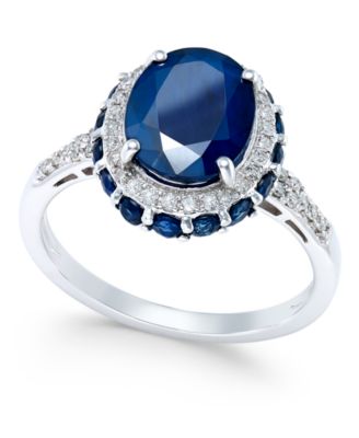 Macy's - Blue Sapphire (4 ct. t.w.) and White Sapphire (1/3 ct. t.w.) Oval Ring in 10k White Gold