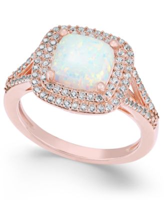 Macy's - Lab-Created Opal (1-3/8 ct. t.w.) and White Sapphire (1/2 ct. t.w.) Ring in 14k Rose Gold-Plated Sterling Silver