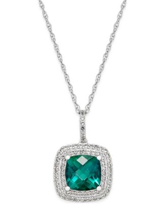 Macy's - Lab-Created Emerald (1-1/2 ct. t.w.) and White Sapphire (1/3 ct. t.w.) Pendant Necklace in Sterling Silver