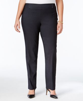 JM Collection - Plus Size Pull-On Slim-Leg Pants