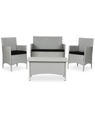 Safavieh - Chrystie Outdoor 4-Pc. Seating Set (1 Loveseat, 2 Chairs & 1 Coffee Table), Quick Ship