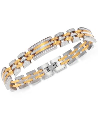 Macy's - Men's Diamond Two-Tone Link Bracelet (1/2 ct. t.w.) in Stainless Steel and Yellow Ion-Plate