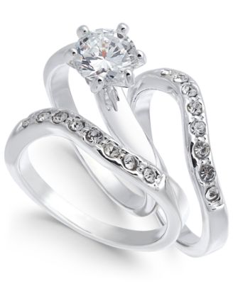 Charter Club - Fine Silver Plate Crystal Wavy Ring