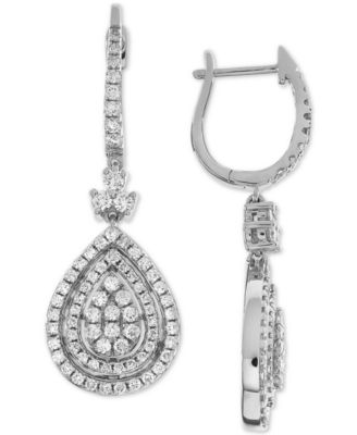 Macy's - Diamond Teardrop Halo Cluster Drop Earrings (1-1/2 ct. t.w.) in 14k White Gold