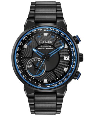 Citizen - Men's Satellite Wave-World Time GPS Black-Tone Stainless Steel Bracelet Watch 44mm