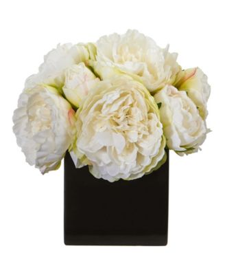 Nearly Natural - Peony Artificial Arrangement in Black Vase