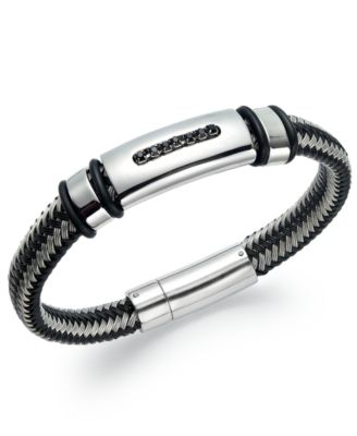 Macy's - Men's Black Diamond Bracelet in Nylon and Stainless Steel (1/10 ct. t.w.)