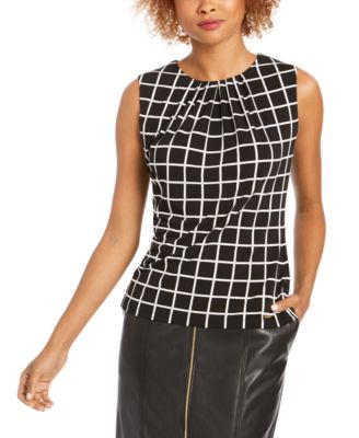 Calvin Klein - Printed Sleeveless Pleat-Neck Top