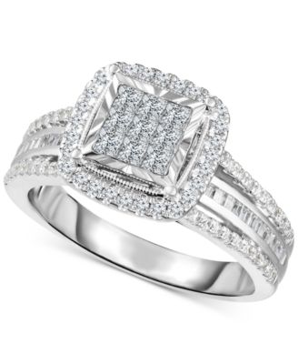 TruMiracle - Diamond Halo Cluster Engagement Ring (1 ct. t.w.) in 10k White Gold