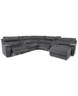 Furniture - Hutchenson 7-Pc. Fabric Chaise Sectional with 2 Power Recliners and 2 Consoles