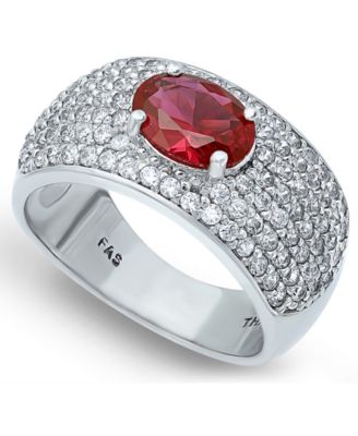 Macy's - Cubic Zirconia Pav&eacute; Band Ring with Red CZ Oval Center Prong Stone in Fine Silver Plate