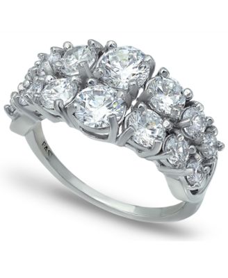 Macy's - Cubic Zirconia 2 Row Round Prong Set Stones Ring in Fine Silver Plate