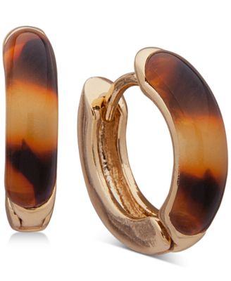 Lauren Ralph Lauren - Gold-Tone Small Tortoise-Look Huggie Hoop Earrings, 0.6"