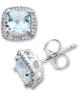 Macy's - Aquamarine (1 ct. t.w.) & Diamond (1/10 ct. t.w.) Stud Earrings in 14k White Gold