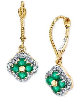 Macy's - Emerald (7/8 ct. t.w.) & Diamond (1/3 ct. t.w.) Flower Drop Earrings in 14k Gold
