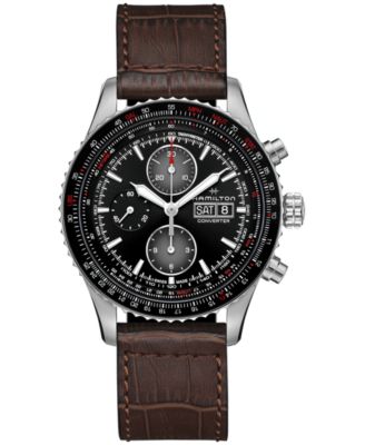 Hamilton - Men's Swiss Automatic Chronograph Khaki Aviation Converter Brown Leather Strap Watch 44mm