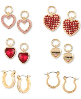 GUESS - Gold-Tone 6-Pc. Set Crystal Interchangeable Heart Charm & Huggie Hoop Earrings
