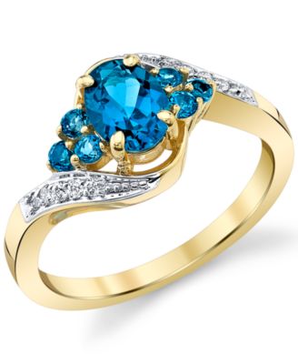 Macy's - Blue Topaz (1-1/3 ct. t.w.) & Diamond (1/20 ct. t.w.) Swirl Ring in 10k Gold