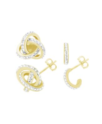 Essentials - Clear Crystal Loveknow and C-hoop Duo Earring Set in Gold Plate or Fine Silver Plate