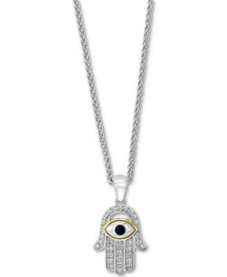 EFFY Collection - Sapphire (1/10 ct. t.w.) & Diamond (1/5 ct. t.w.) Hamsa Hand 18" Pendant Necklace in Sterling Silver & 18k Gold-Plate